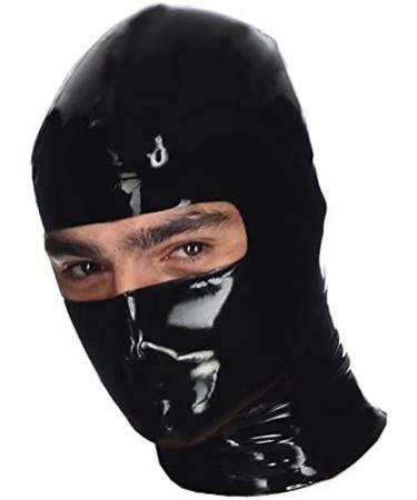 Unisex Black Latex Mask with Eyes & Face Opening - 0.6mm Durable Hood for Costumes & Performance - Buy Online on GoSupps.com