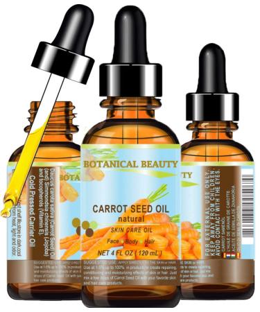 CARROT SEED OIL 100 % Natural Cold Pressed Carrier Oil. 4 Fl.oz.- 120 ml. Skin  Body  Hair and Lip Care. One of the best oils to rejuvenate and regenerate skin tissues.  by Botanical Beauty - Buy Online on GoSupps.com