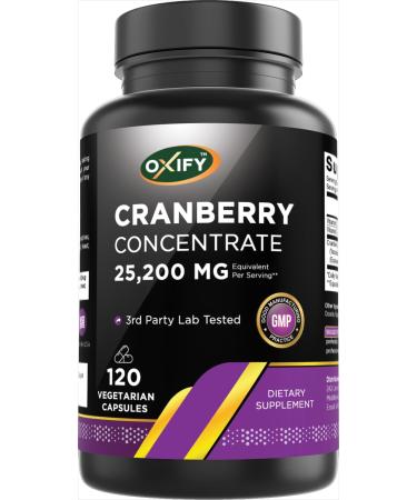 Oxify Cranberry Concentrate 25 200 mg | 120 Vegetarian Capsules | Gluten-Free Non-GMO | Supplement Made in USA