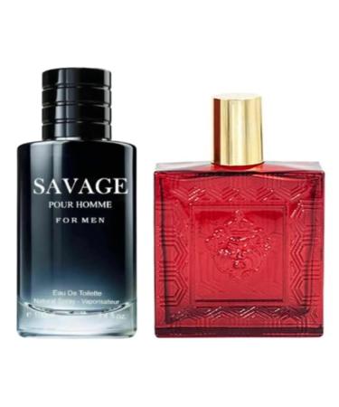 Savage Pour Home & Lion Versatile Red Flame Cologne for Men Eau De Toilette Natural Spray (Inspired by Sauvage & Versase Red Flame) 3.4oz Fl Oz/100ml each
