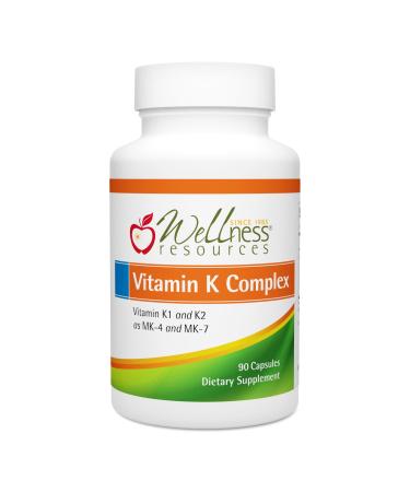 Wellness Resources Vitamin K Complex Supplement - 600 mcg Vitamin K2 (as MK-4 and Trans MK-7) and 1000 mcg K1- Bone Strength and Heart Health - K2 Vitamin Supplement - 90 Capsules Non-GMO