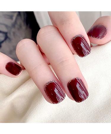 Obmyec Red Square Glitter False Nails - 24Pcs Full Cover Shimmer Acrylic Fake Nails for Women and Girls - Buy Online on GoSupps.com