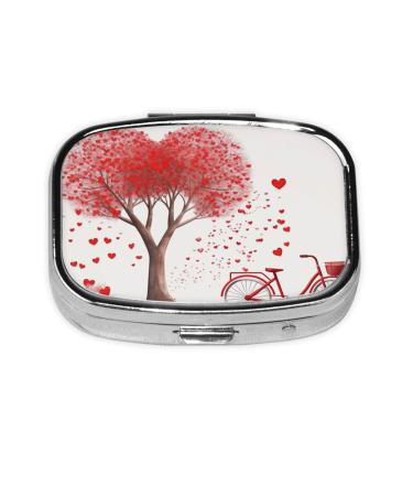 Mother's Day Valentine's Day Romantic Heart Tree and Bike Printed Square Pill Box Portable Travelling Pill Box Medicine Organiser