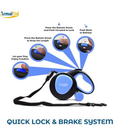 ARMALTRD 8m Retractable Dog Lead | Heavy Duty 360 Extendable Leash for Large Dogs | Tangle-Free Bungee Leash for Small to Medium Pets - 26.4 FT Blue - Buy Online on GoSupps.com