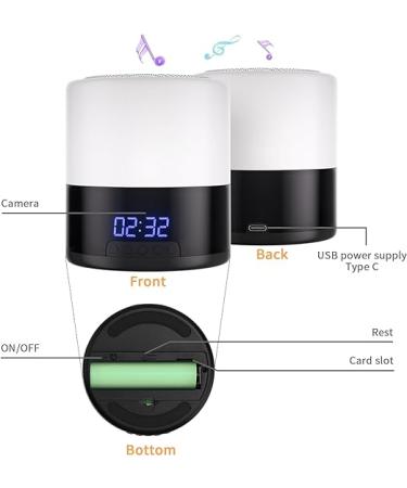 Spy Camera Hidden Camera Bluetooth Speaker  Hidden Spy Camera with Video  1080P Nanny Cam Hidden Camera with 180Â°Rotating Lens  WiFi Hidden Camera Clock Night Light with Night Vision  Motion Detection - Buy Online on GoSupps.com