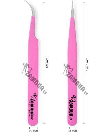 ZAMAHA UK Japanese Stainless Steel Lash Extension Tweezers - Boot Shape Curved 3D 4D 6D Angled Tip Precision tools (Pink) - 2PCS - Buy Online on GoSupps.com
