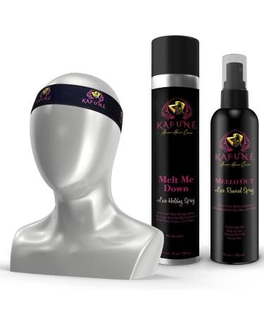 Kafune Amor Hair Melt Me Down Holding Spray and Mello Out with Elastic Wrap Band for lace Wigs Toupees and Hairpieces Strong Natural Finishing Hold with Control Women and Men large Size