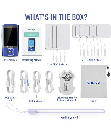 NURSAL TENS EMS Unit Muscle Stimulator for Pain Relief Therapy  Electric 24 Modes Dual Channel TENS Machine Pulse Massager with 12 Pcs Electrode Pads/Continuous Stable Mode/Memory Function Blue - Buy Online on GoSupps.com