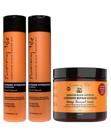 Sunny Isle Jamaican Black Castor Oil Extreme Hydrating Shampoo + Conditioner 10.1oz + Intensive Repair Masque 16oz "Combo"