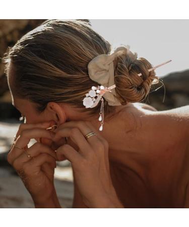 Vintage Rhinestone Pearl Flower Hair Chopsticks - 2 Pcs Chinese Hairpins for Stylish Updos & Hair Accessories - Buy Online on GoSupps.com