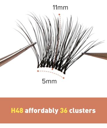 Onlyall Cluster Lashes DIY Eyelash Extensions - Natural Look Individual Lashes for False Lash Extension - H-48 (11MM) - Buy Online on GoSupps.com