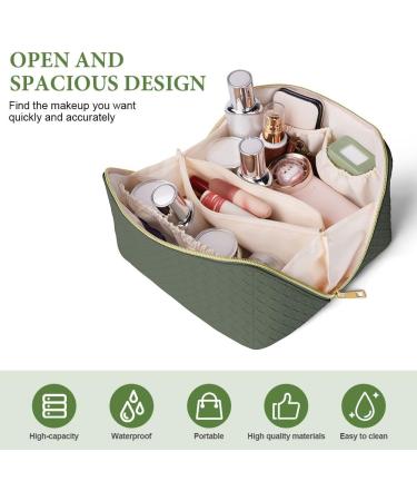 Aucuu Large Capacity Travel Cosmetic Bag - Mint Green Checkered PU Leather Makeup Organizer - Buy Online on GoSupps.com
