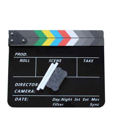 Coolbuy112 Movie Directors Clapboard, Photography Studio Video TV Acrylic Clapper Board Dry Erase Film Slate Cut Action Scene Clapper with a Magnetic Blackboard Eraser and Two Custom Pens, Black