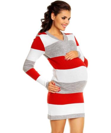 Zeta Ville Women's Maternity Stripes Knit Jumper Dress Tunic Top V-Neck in Red - Size 8-10 - Buy Online on GoSupps.com