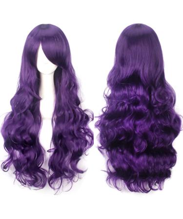 YEESHEDO 32" 80 cm Long Wavy Curly Hair Cosplay Wigs with Bangs for Women Heat Resistant Synthetic Wig for Party Costume Anime Halloween (Dark Purple)
