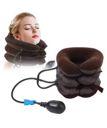 Cervical Neck Traction Device neck support neck massager neck pulling device neck bandage for neck pain and support inflatable adjustable device brown