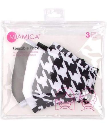 MIAMICA Fashion Cloth Face Mask - Houndstooth Black & White, Nose Wire, Double Layer, Adjustable Straps - Buy Online on GoSupps.com
