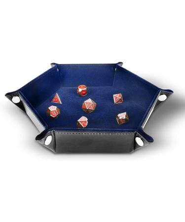 RNK Gaming Folding Hexagon Dice Tray PU Leather and Blue Velvet for dice Rolling Games Like DND d&d