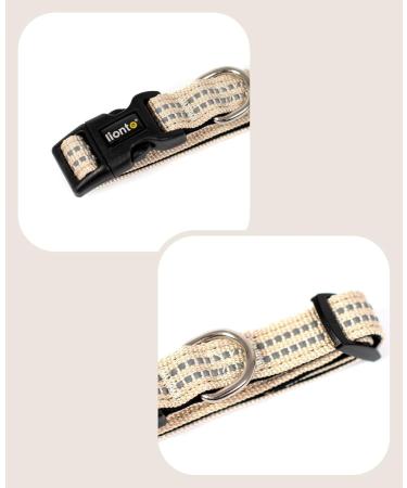 Lonto XS Dog Collar - Durable Nylon Soft Padded 360 Reflective Click Closure Metal Ring - Beige - Ideal for Small Dogs - Buy Online on GoSupps.com