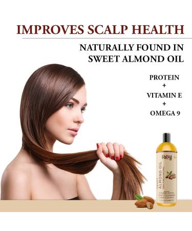 Rey Naturals Sweet Almond Oil - 100% Pure & Natural - Virgin & Cold Pressed - 200ml/6.67 Fl Oz - Hair & Skin Care - Buy Online on GoSupps.com