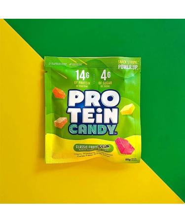 Protein Candy Gummy | High Protein Fruity Candy | 14g Protein 4g Sugar 6g Fibre | Zero Artificial Flavours or Sweeteners Gluten Free | Box of 12 Bags (Classic Fruit Sour) - Buy Online on GoSupps.com