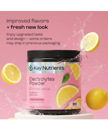 KEY NUTRIENTS Electrolytes Powder - Fresh Pink Lemonade Hydration Drink Mix | No Sugar, No Calories, Gluten-Free | Powder and Packets (20-90 Servings) - Buy Online on GoSupps.com