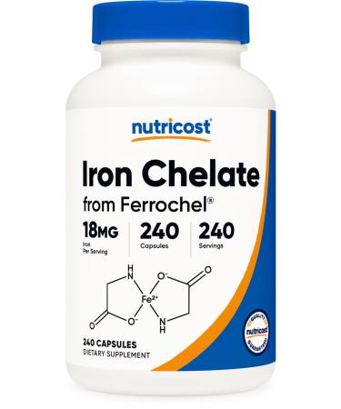 Nutricost Chelated Iron (from Ferrochel) 18mg 240 Capsules - Gluten Free Non GMO Iron Chelate Supplement