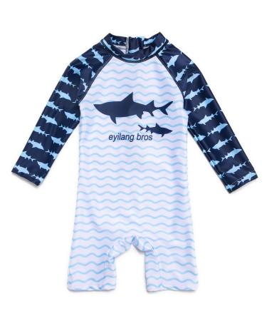 BONVERANO Baby Boys Swimsuit Toddler Bathing Suit Long-Sleeve Zipper One Piece Swimwear with UPF 50+ Sun Protection Shark 2-3 Years