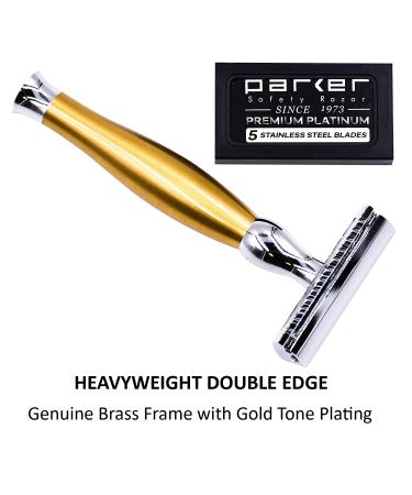 Parker 48R Heavyweight Double Edge Safety Razor - Mattes Gold Finish + 5 Premium Blades | International Shipping Available - Buy Online on GoSupps.com