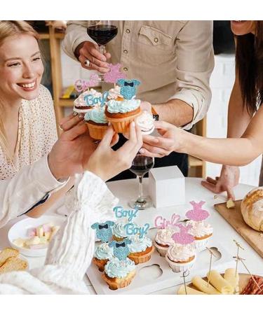 24 Glitter Blue & Pink Cupcake Toppers | Gender Reveal Cake Decoration for Baby Shower - Pinepan - Buy Online on GoSupps.com