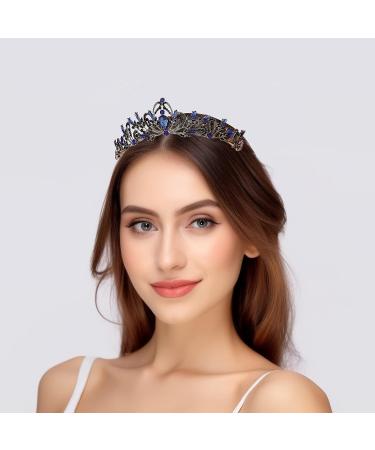 FANCY-J Crown Tiara: Sparkling Rhinestones & Crystals for Women - Perfect for Princess Parties, Weddings, and Proms (Gold-Blue-Black Crystal) - Buy Online on GoSupps.com