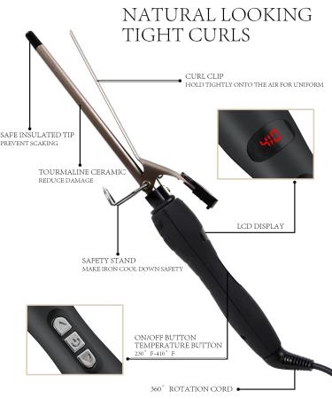 Buy Curling Iron Wand with LCD Display - 3/8 Inch Ceramic Tourmaline Barrel - Dual Voltage Fast Heating Curler for All Hair Types - Gold - Buy Online on GoSupps.com