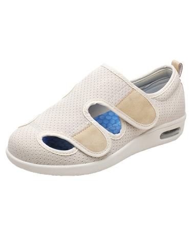 SDEQA Mens Magic Sticker Diabetic Slippers for Women Elderly Adjustable Extra Wide Memory Foam Walking Shoes Lightweight Breathable Anti-Slip 6.5 B