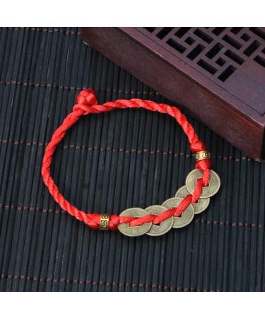 Xuebai Chinese Feng Shui Wealth Lucky Copper Coins Pendant Red String Bracelet - Attract Prosperity & Good Luck - Buy Online on GoSupps.com