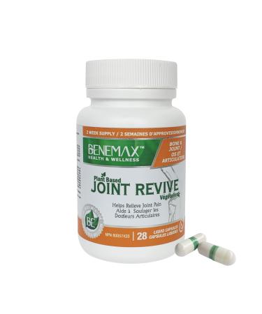 Benemax Joint Revive. Plant-Based Capsules with High Potency Turmeric Serrapeptase Glucosamine & MSM. Doctor Formulated Sugar-Free Dairy-Free and Gluten-Free. Bone and Joint Health. 28 fast-acting high absorption Liquid Capsules.