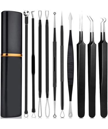 10pcs Pimple Popper Tool Kit Stainless Steel Blackhead Remover Tool Comedones Extractor for Forehead Facial Nose Lightweight Acne Needle Tool with Metal Case(black) - Buy Online on GoSupps.com