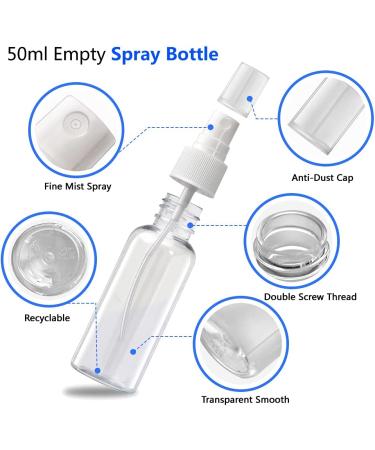 2oz Mini Spray Bottles - Travel Size Plastic Hand Spritzer for Liquids | Refillable Alcohol Spray with Funnel and Labels - Buy Online on GoSupps.com