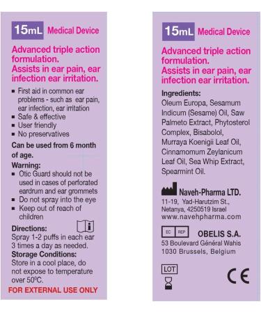 NAVEH PHARMA Otic Guard Baby - Herbal-Oil Blend Spray for Ear Infections & Pain in Babies - Ear Wax Removal & Softener for Clogged Ears - Swimmer's Ear Relief (0.5 Fl Oz) - Buy Online on GoSupps.com