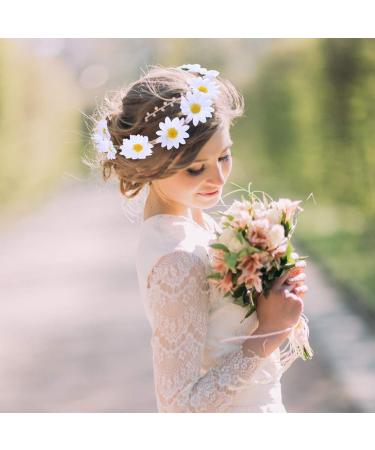 Adjustable Daisy Flower Wreath Headband - Bridal Hairpiece | White Floral Hairband for Weddings & Events - Buy Online on GoSupps.com