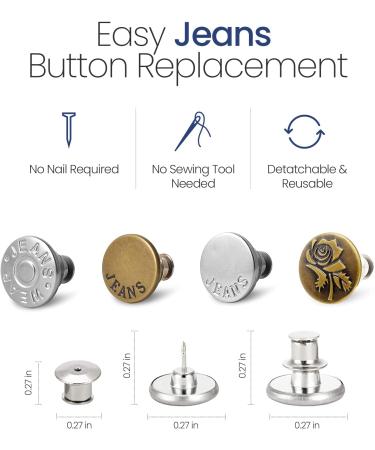 Feedee 8 Sets Jean Buttons Pins - No Sew Jean Buttons for Loose Jeans - Adjustable and Snap Tack Jeans Button Replacement - Buy Online on GoSupps.com