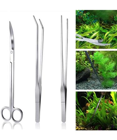 Aquarium Tools Stainless Steel Aquascaping Tools 3 in 1 Aquatic Plants Tweezers Scissors Cleaning Tool Set for Fish Starter Kits & Aquariums Tank Plants Kit (Curved Scissor Kit)
