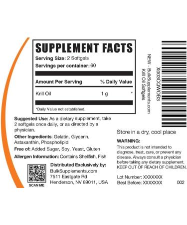 BulkSupplements Krill Oil 1000mg - 120 Softgels | High-Quality Omega-3 Supplement - Buy Online on GoSupps.com