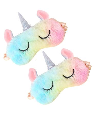 2 Pack Cute Animal Unicorn Sleep Mask for Girls Cute Unicorn Horn Soft Plush Blindfold Sleep Masks Eye Cover for Women Girls Travel Nap Night Sleeping