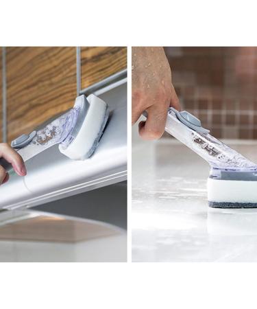 Camidy Dish Brush with Soap Dispenser Dish Cleaning Scrubber with Replaceable Sponge Handle for Household Usage Kitchen Sink Pot Pan Large Glass Cup - Buy Online on GoSupps.com