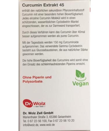Dr. Wolz Curcumin Extract 45 - 270 Capsules | Premium Turmeric Supplement for Optimal Health | International Shipping Available - Buy Online on GoSupps.com