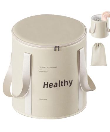 Collapsible Foot Bath with Zippered Lid Portable Foot Soaking Bucket Heat Retaining Non-slip Foot Bath Tub for Home Outdoor Champagne Foot Bath Bucket