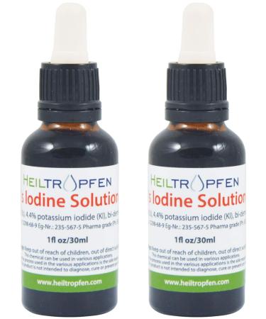 2X 2.2% Lugol's Iodine Solution 2x1 Fl Oz - 2x30 ml | Pharmaceutical Grade Ingredients | Lugols Solution Made with Iodine and Potassium Iodide | Set of Two Bottles | Heiltropfen