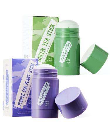 Green Tea Face Mask & Egg Plant Face Mask GLAMZA Purifying Green Mask Stick & Eggplant Mask Stick for Deep Cleansing Blackhead Control