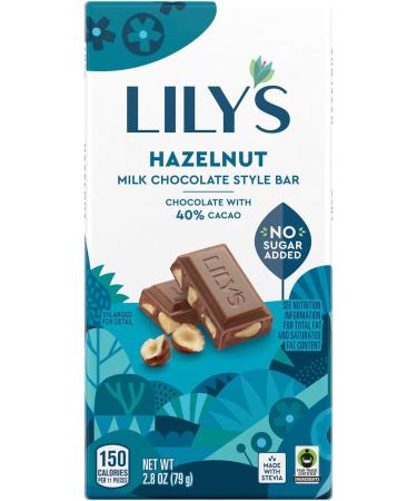 Lily's Hazelnut Milk Chocolate Style No Sugar Added Sweets Bar 2.8 oz (Pack of 2) Bundle With Snack Scout Lunch Bag - Buy Online on GoSupps.com