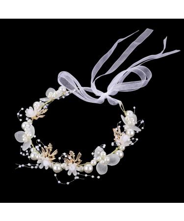 Flower Crown Flower Headband for Wedding Flower Girl Headpiece Flower Crown Pearl Flower Girl Crown Wedding Headband Bridal Flower Headbands Flower Hair Piece for Women Wedding Birthday Party - Buy Online on GoSupps.com